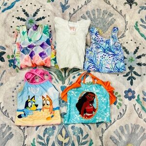 Girls’ 2T Swim Bundle — 4 One-Piece Swimsuits + Hooded Cover-Up!!